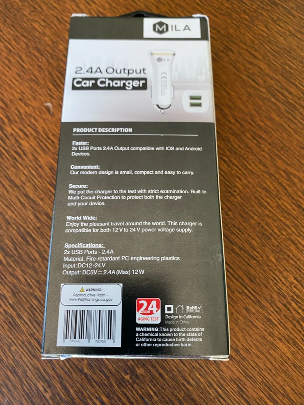 MILA 2.4A White & Gold Dual-Port Car Charger with Lightning Cable